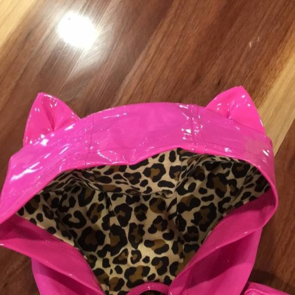 Hot pink raincoat with kitty ears on hood & kitty pockets & leopard - Picture 7 of 7